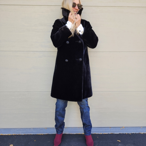 Vintage Borgazia Faux Black Fur with Brown Mink Collar, Medium, $98 - Picture 9 of 17